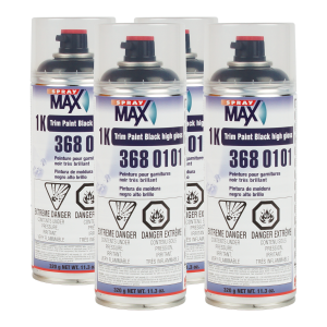 SprayMax 3680101 Gloss Black 1K Trim Paint Aerosol 11.3 oz (4 Pack)
