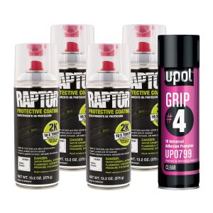 Raptor 2K White Spray-On Truck Bedliner Aerosol #4 Grip Adhesion Kit 4885 (4) + 799