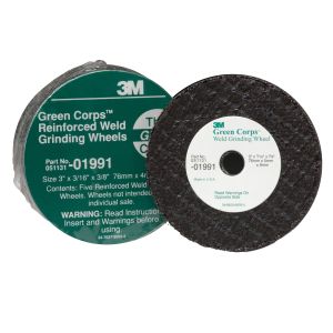 3M Green Corps Reinforced Weld Grinding Wheel 3 in x 3/16 in x 3/8 in (5 Wheels)