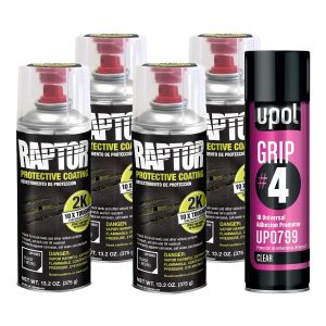 Raptor 2K Black Spray-On Truck Bedliner Aerosol #4 Grip Adhesion Kit 4883 (4) + 799