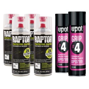 Raptor 2K White Spray-On Truck Bedliner Aerosol #4 Grip Adhesion Kit 4885 (4) + 799 (2)